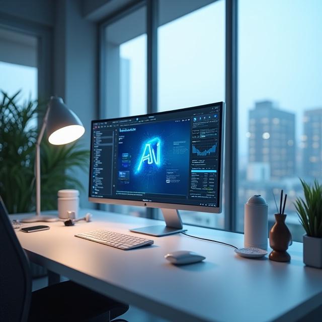 Modern workspace showcasing AI productivity and automation tools